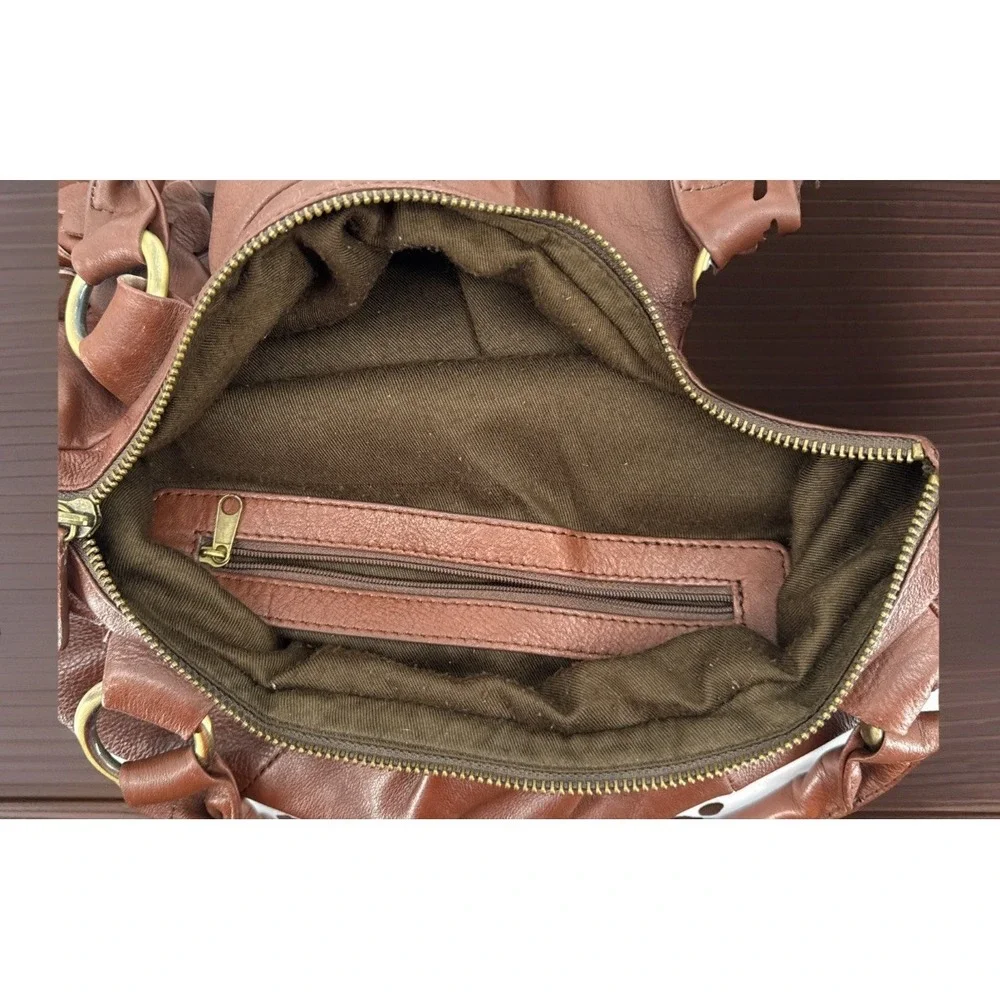 Boho Hippie Double Handle Brown Leather Large Bag‎